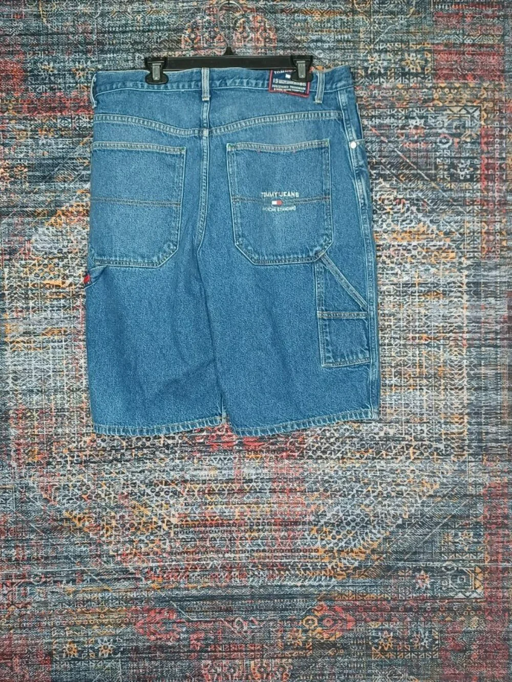 Vintage Y2K Tommy Jeans mens dark wash carpenter denim work shorts 36
